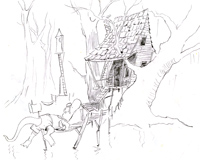 ‘Grand-mere’s House’  Coloring page of an old house in the Louisiana swamp.